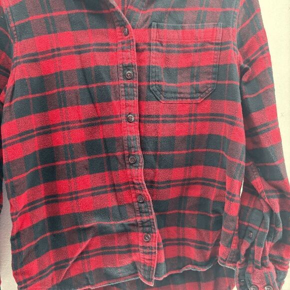 LL BEAN Women's Red and Black Plaid Flannel Top Long Sleeve Womens Shirt Size S - Picture 2 of 6